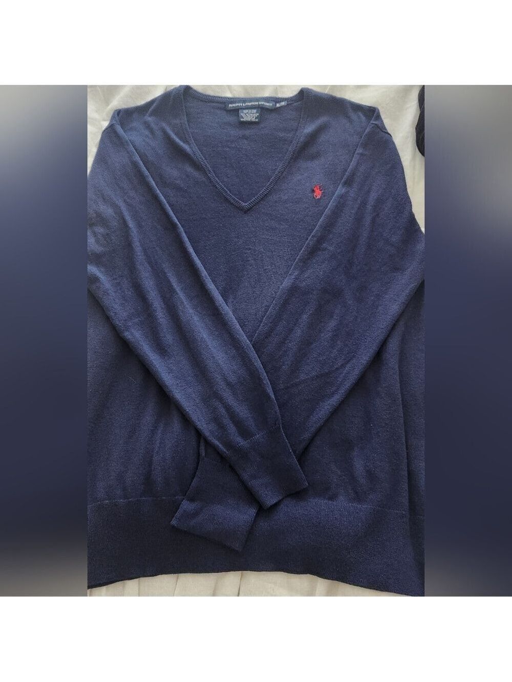 Ralph Lauren Sport Navy V-Neck Cotton Sweater Red PonyX- Large--RALPH - Picture 7 of 7